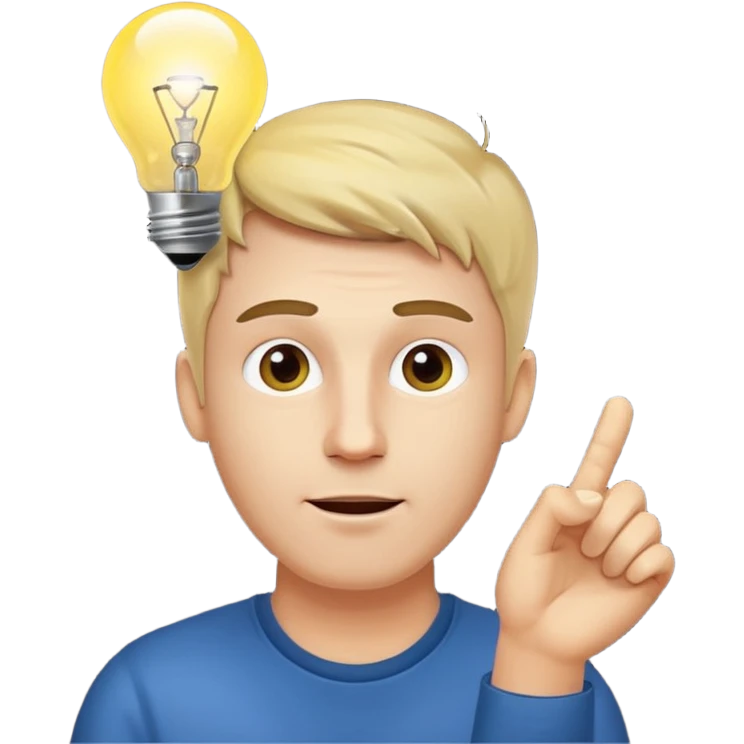 white man with light bulb over head, came up with idea emoji