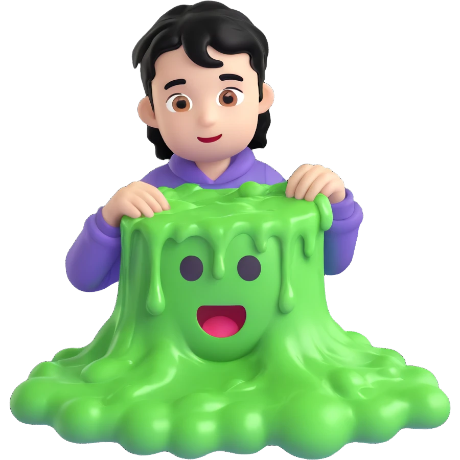 boy with black hair covered in slime, 3D emoji style emoji