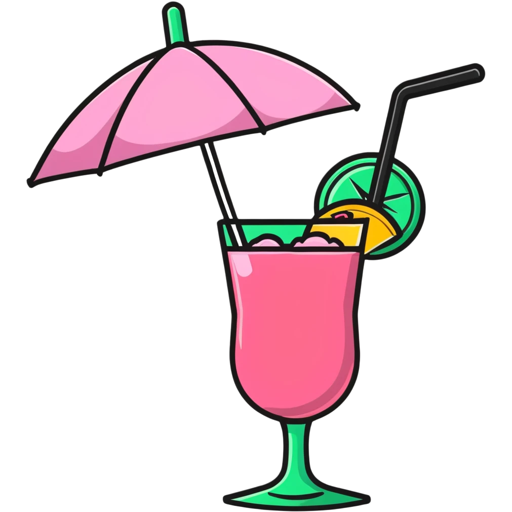 Pink tropical cocktail with umbrella garnish emoji