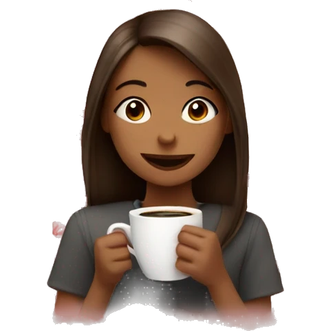 Girl with coffee with hearts all around her emoji
