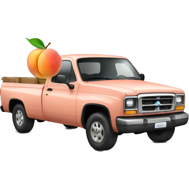 pickup truck with a peach emoji in the back of the truck. emoji