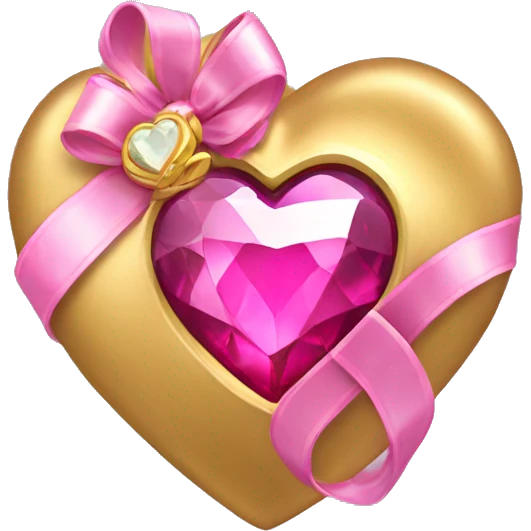 gold heart with pink gemstone and ribbons emoji