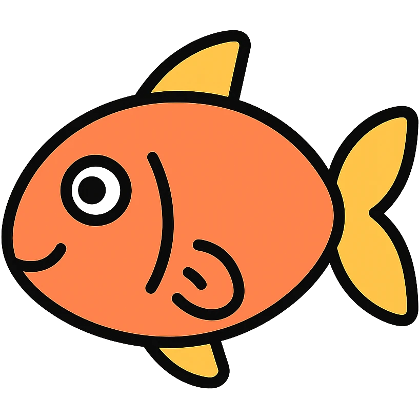 fish, playful and rounded, color icon style emoji