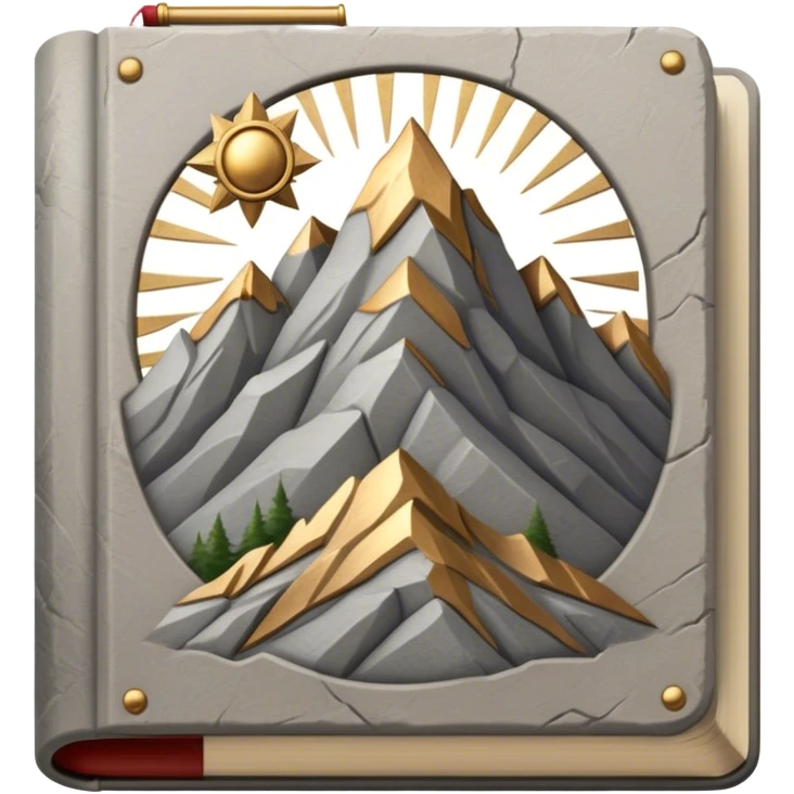 A gray, stone-textured book with bronze or gold details, featuring a mountain, a winding path, or a Roman laurel, radiating strength, resilience, and the wisdom of overcoming adversity emoji