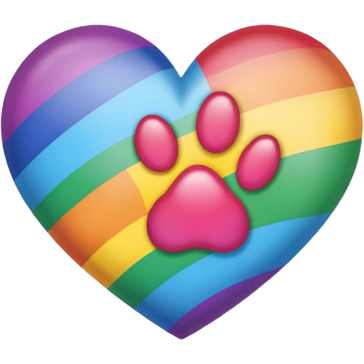 rainbow pride heart with a paw print on top, soft shading, no text emoji