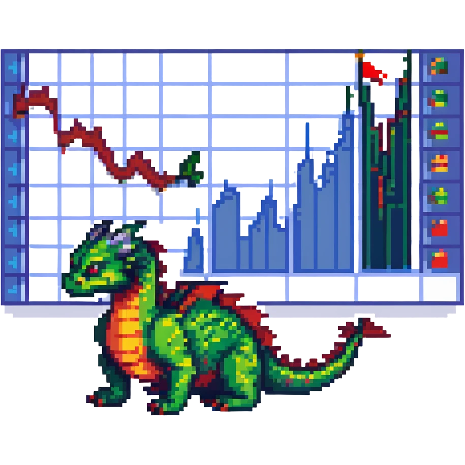 A dragon looking at Moscow stock exchange charts emoji