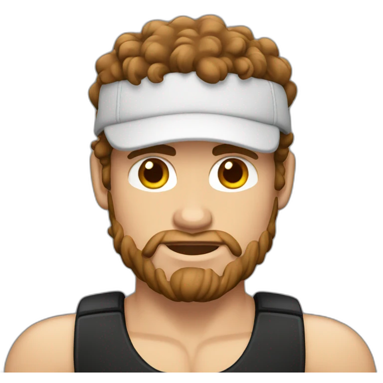 White Muscle man whit brown curly hair and black cap emoji