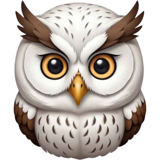 white olw, 45 degree rotate head, questionning emoji
