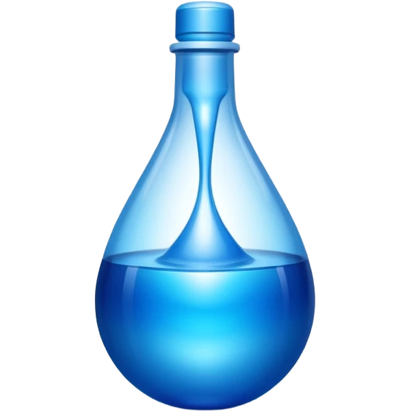 "Abstract logo symbol representing plastic blow molding, a drop of blue liquid plastic transforming into a solid bottle shape, futuristic, metallic texture, blue and silver gradient, white background, high definition app icon." emoji