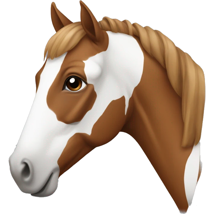 Horse in the Color „chestnut“ with a half of a Heart in white on its forehead and a Big Stripe on its nose also in white emoji
