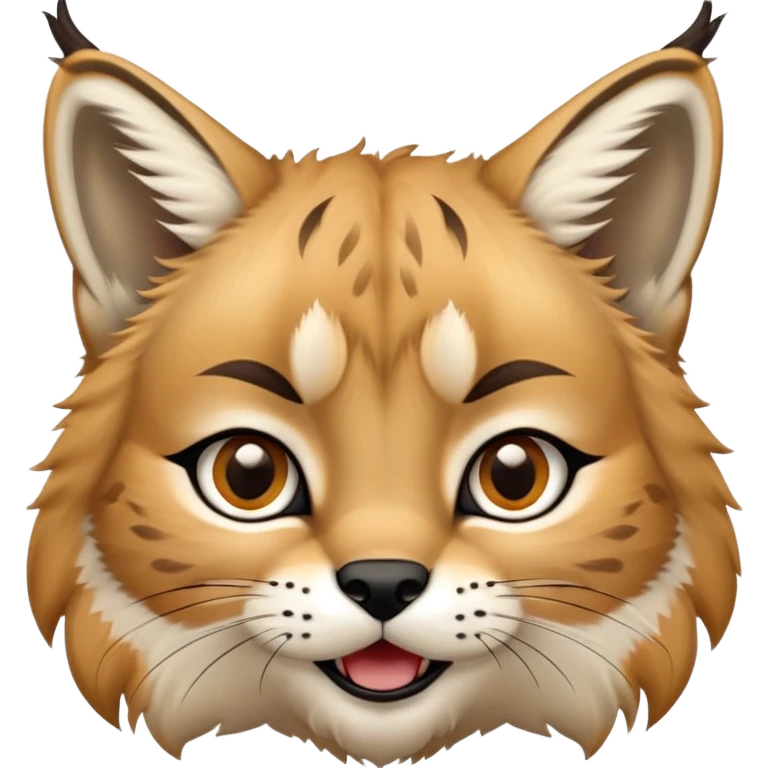 Cinematic-realistic cute-Lynx-Portrait-Emoji – Head tilted dramatically with an exaggeratedly amused expression, featuring a thick, tufted golden-brown coat with striking black ear tufts, wide, expressive amber eyes filled with playful disbelief. zoomed out to show fluffy fur emoji