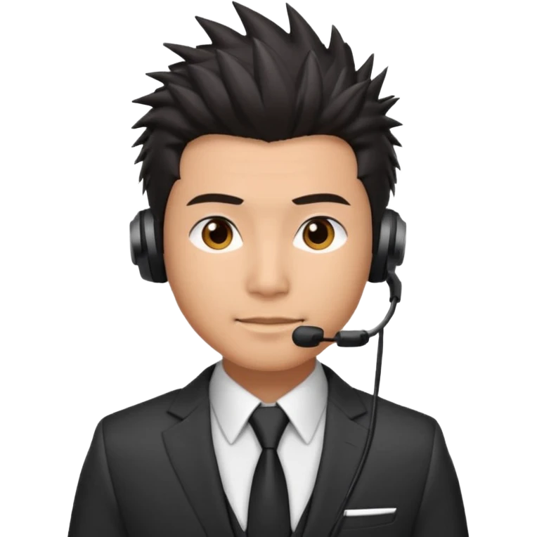asian man headset suit face only spikey hair in front dark hair  emoji