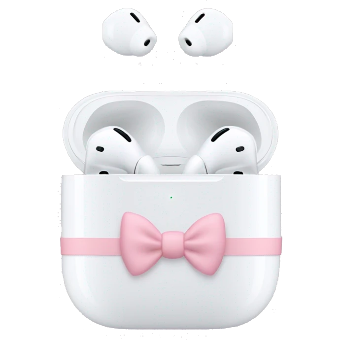 white apple airpods max with baby pink bows emoji