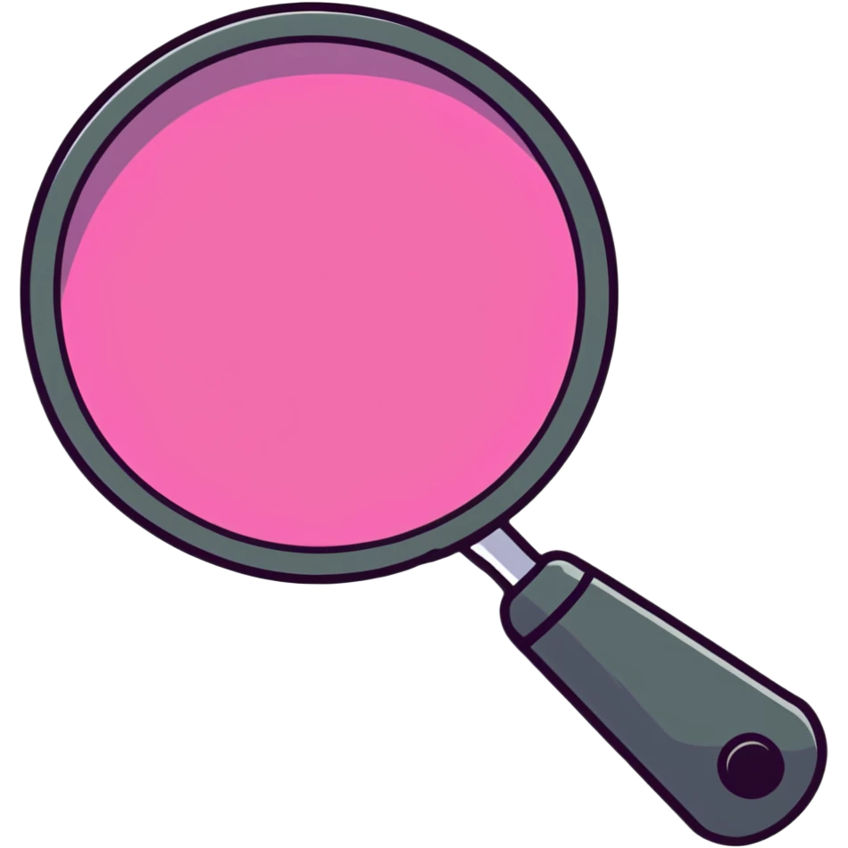 magnifying glass, transparent glass with bright pink gradient from #FF335F to #FF99AA, highlights, minimalistic emoji