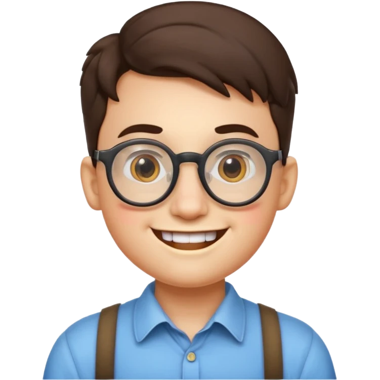 nerd emoji with round glasses, braces, smiling, apple style emoji