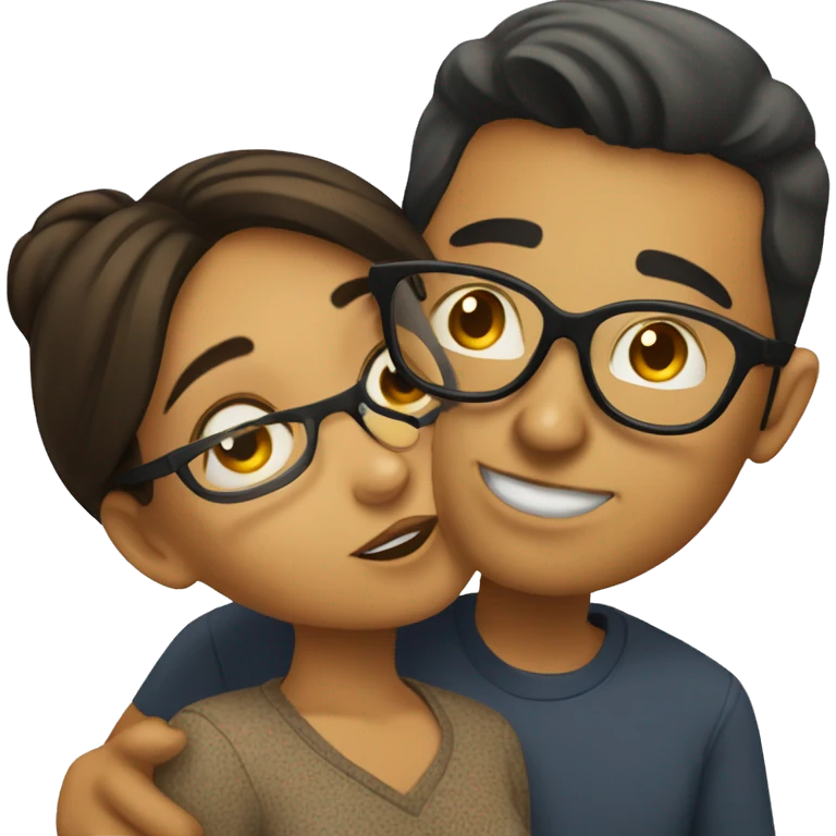 light hispanic guy wearing glasses kissing a light hispanic girl in the cheek  emoji