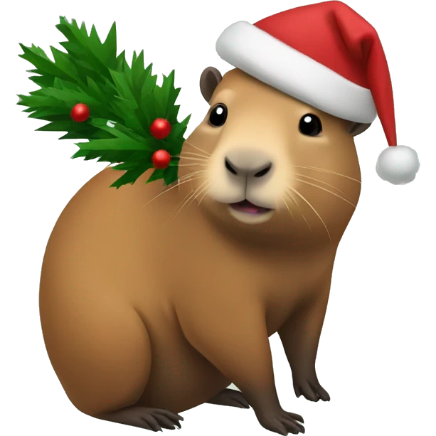 A capybara holding a Christmas tree emoji