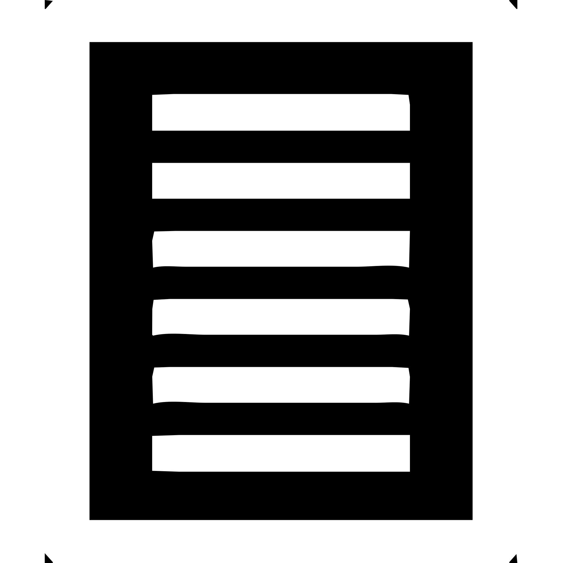 minimal solid white icon of a bold rectangle with seven short horizontal lines arranged vertically as a list, very geometric, Netflix UI style, black background, no text emoji