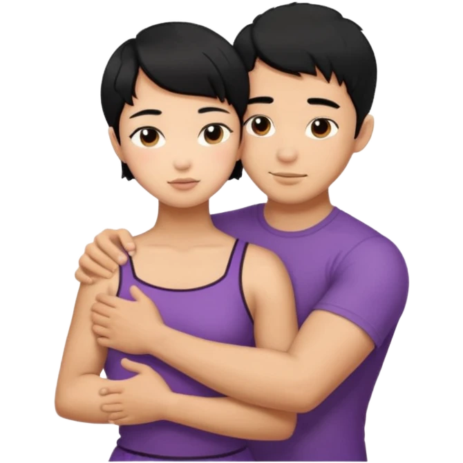 buff Asian Man black hair hugging girl with black pixie cut  emoji