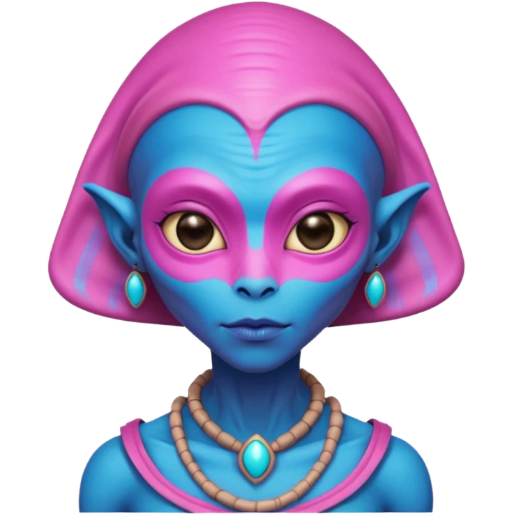 alien living in desert, dressed like a desert alien, pink/blue colorful, accessories, just face  emoji
