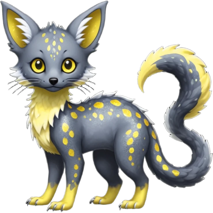 Feral Rare Fantasy Darkg gothic spooky  sparkly shiny Vernid-Trico-species by LiLaiRa, random markings, tufted tail, tufted ears, full body emoji