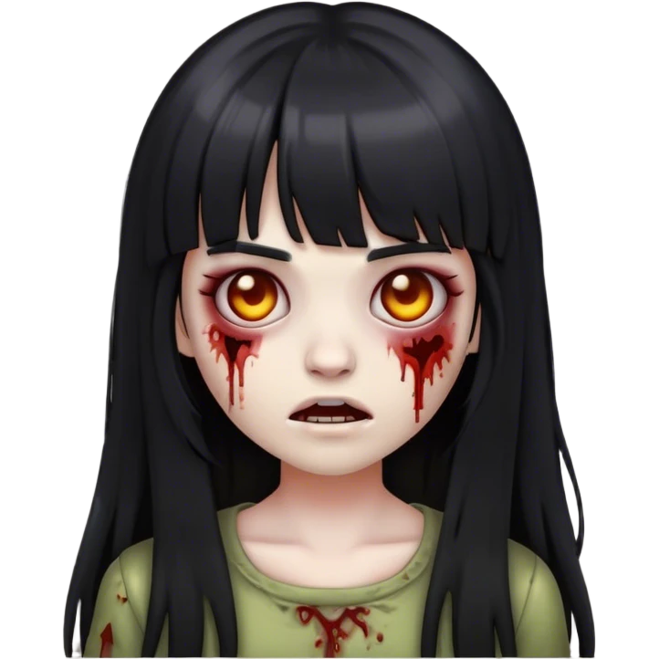 zombie emoji of a girl with black long hair and bangs emoji