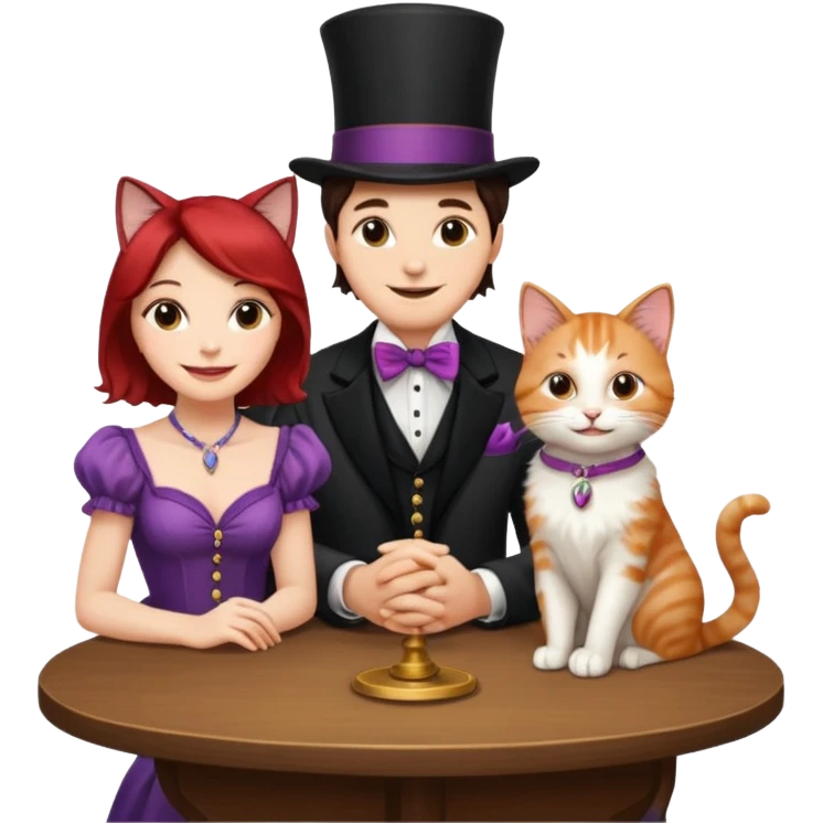 magician couple and their pet cat emoji