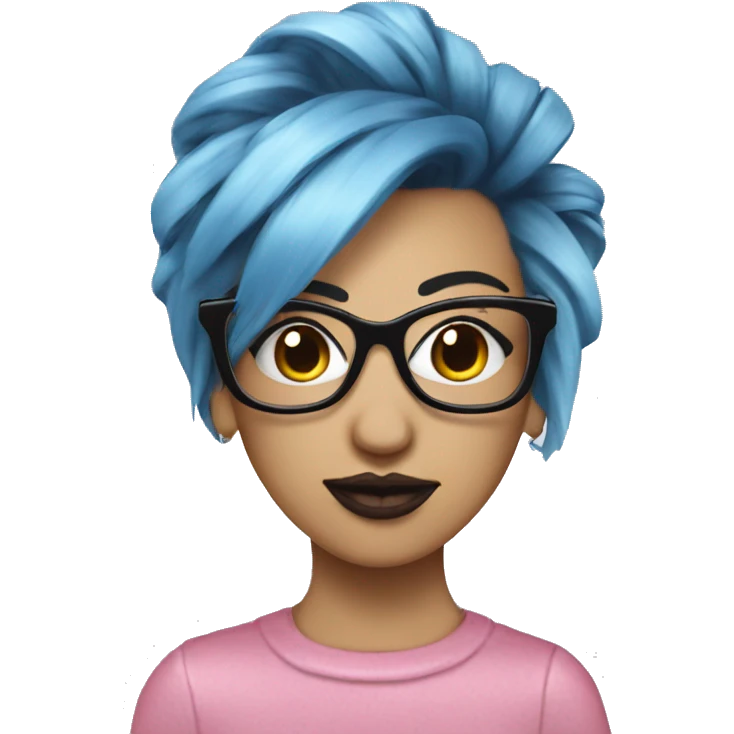 short blue  punk hairstyle lady with smart glasses pink lipstick emoji