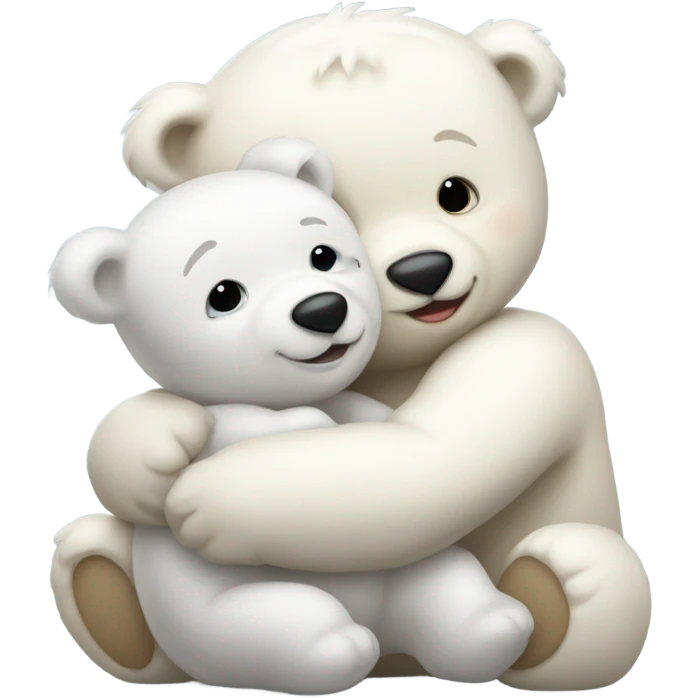 Happy white momma teddy bear hugging a happy white baby bear emoji