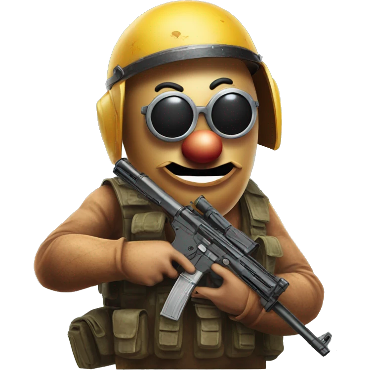 mr potato head with pubg helmet and guns emoji