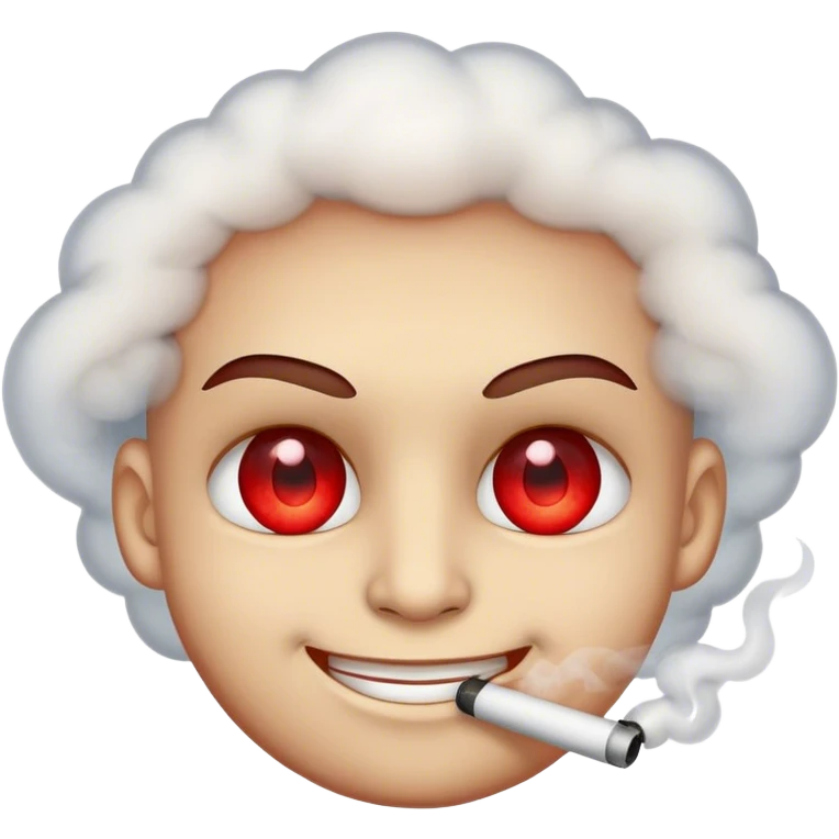 a smirking face with red eyes with smoke around it  emoji
