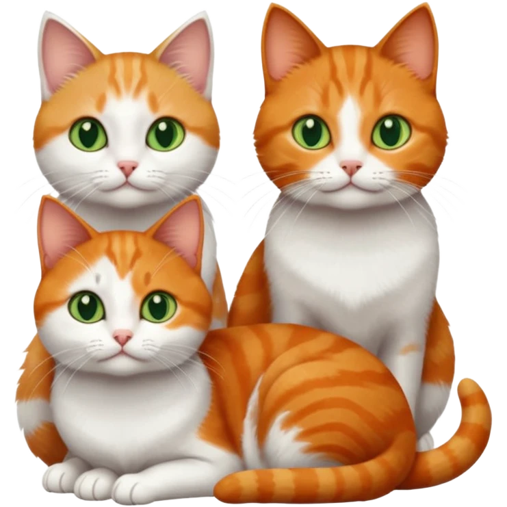 3 tiny different coloured short haired cats including a dark grey and white cat with green eyes, a ginger and white with orange eyes and a brown tabby and white with hazel eyes emoji