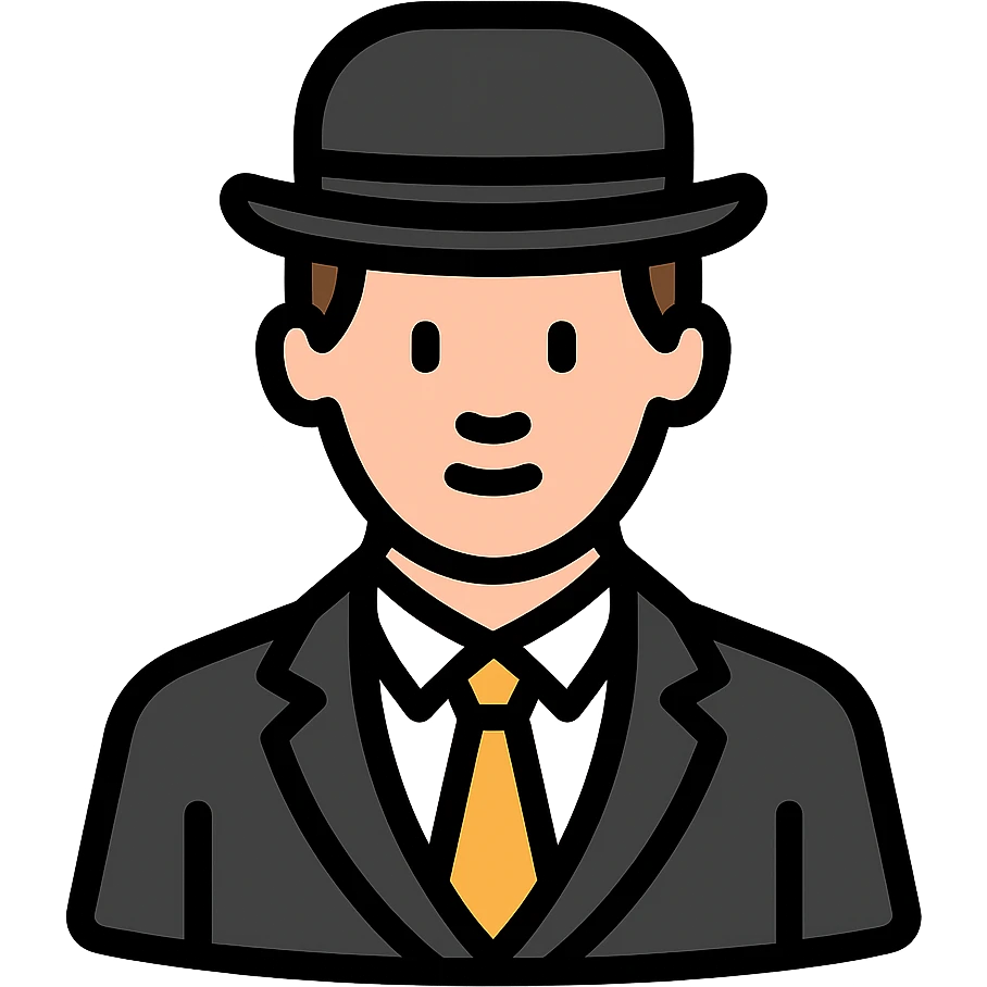 man in a vintage black and white suit, no facial hair, colored outline icon emoji
