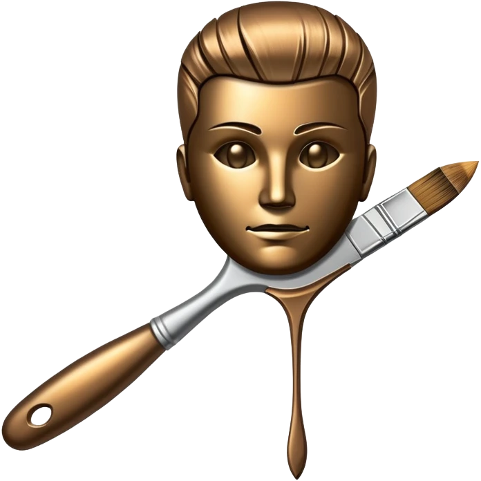 A paintbrush that transforms into a human metal silhouette, symbol of artistic identity emoji