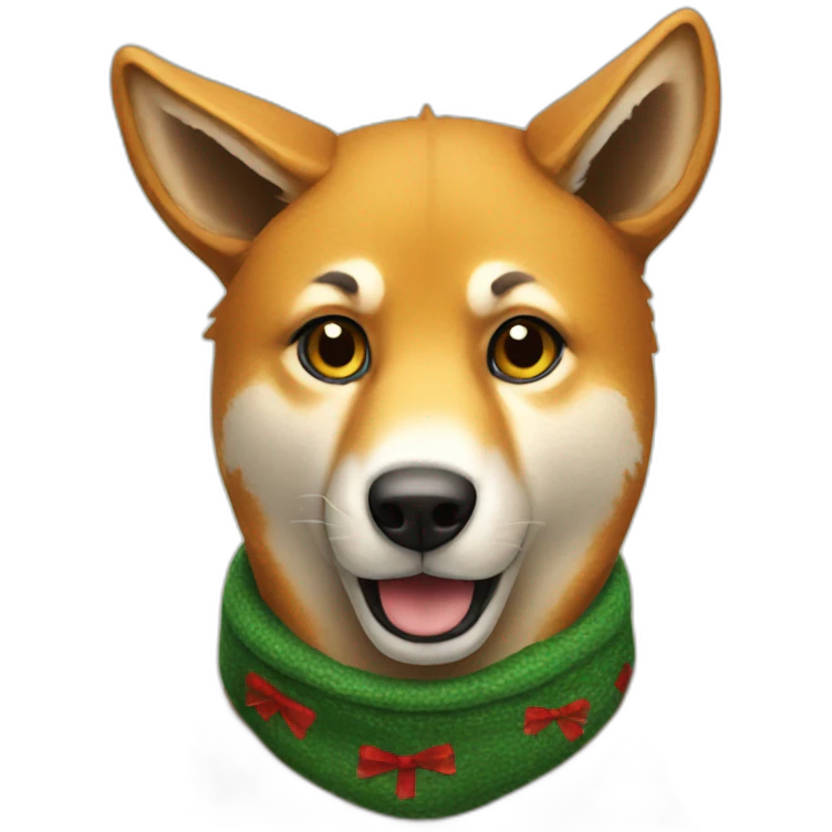 A dingo dressed wearing a Christmas scarf emoji