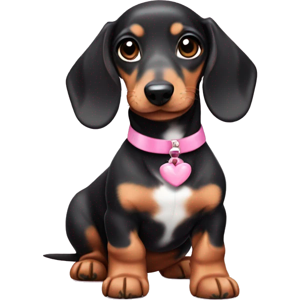 A marble dachshund puppy with a pink bow around its neck emoji