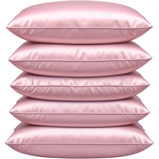Pastel pink satin pillow stack, soft shadows, minimal aesthetic emoji