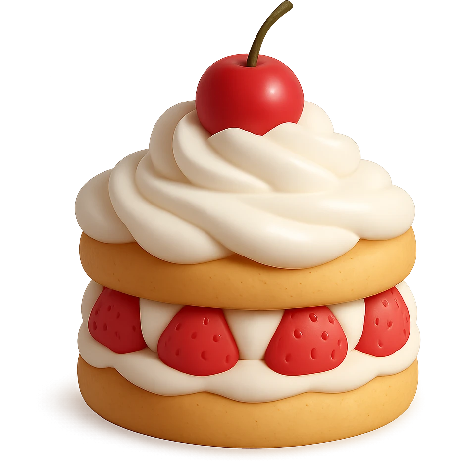 A delicious strawberry shortcake with whipped cream and a cherry on top emoji