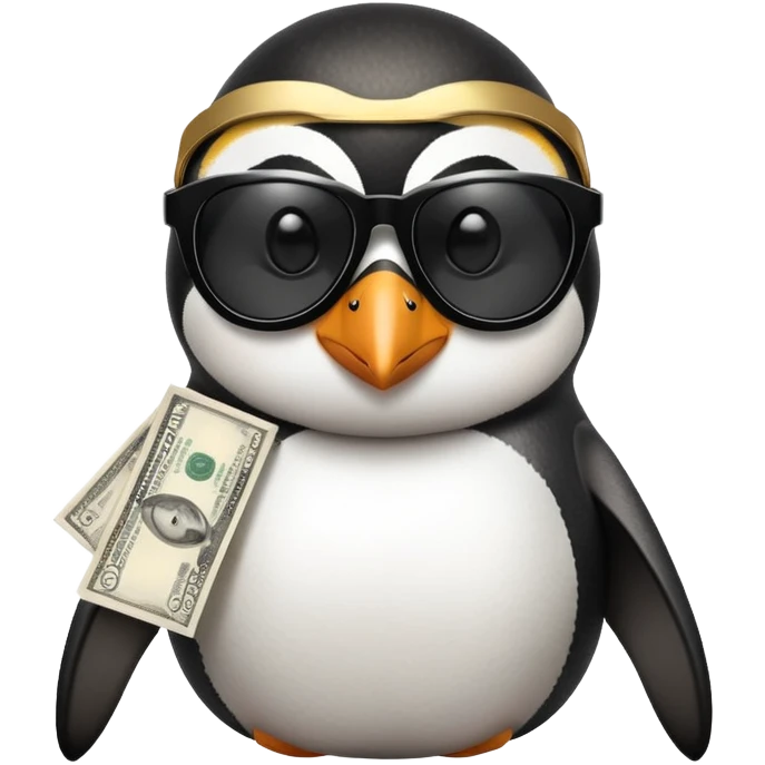 Penguin wear sun glasses and have money  emoji