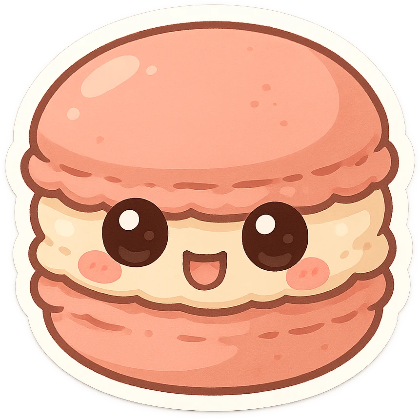 chibi sticker-style macaron, cute and exaggerated emoji