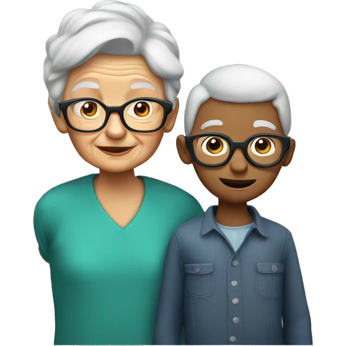 I a boy with glasses and his grandma emoji