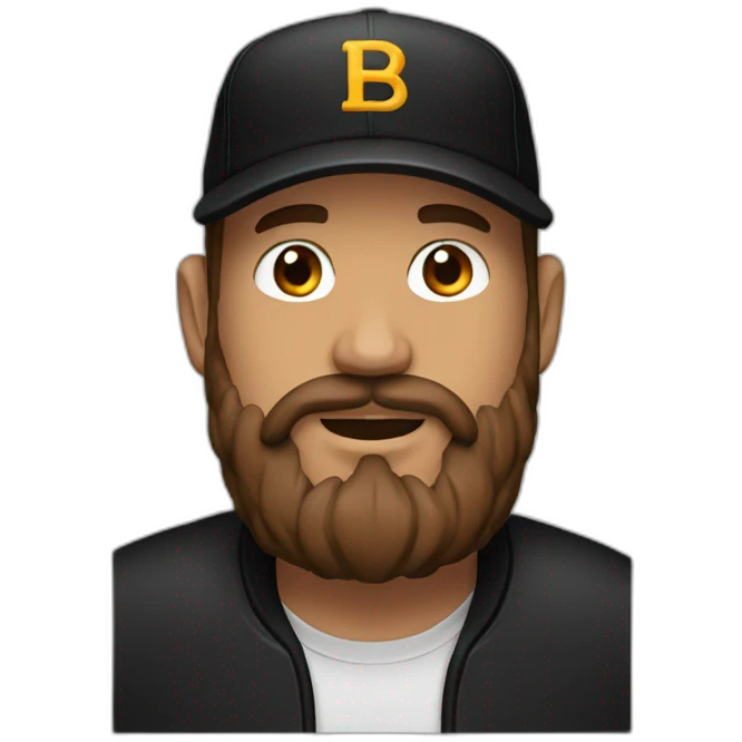 man face brown beard black baseball hat emoji