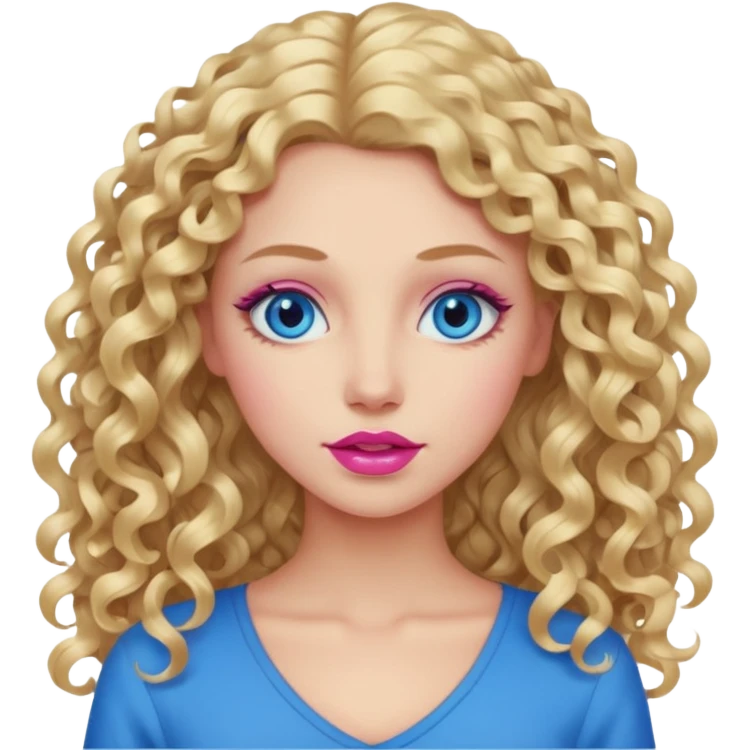 açık tenli  uzun kıvırcık sarı saçlı mavi gözlü   dudak rengi pembe yetişkin kadın sadece yüz emojisi emoji