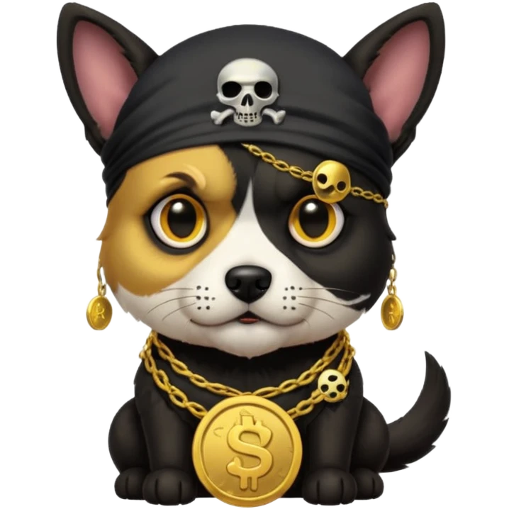 i want to create a dog like from cyberpunk with one eye, a pirate one and he looks greedy with golden coins emoji