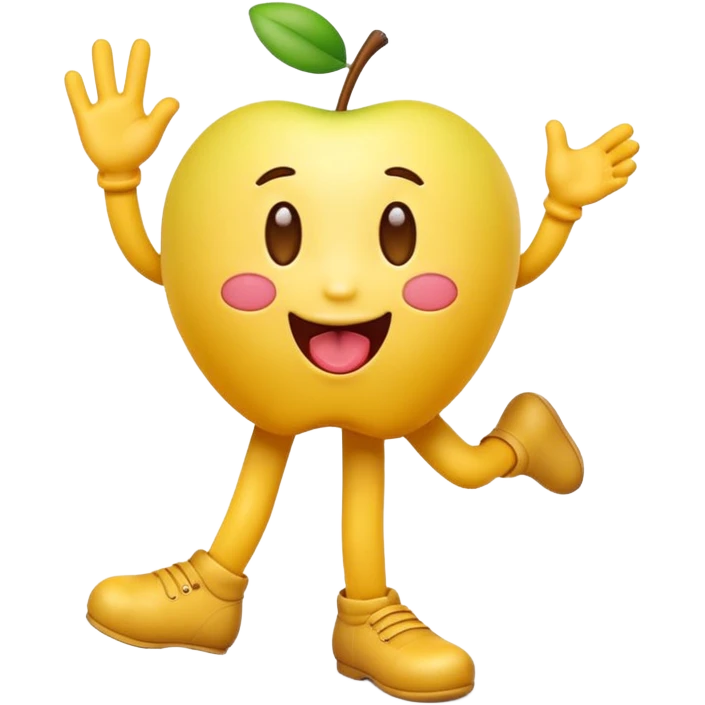 A playful yellow emoji character in official Apple iOS emoji style: smooth gradients, glossy lighting, rounded soft edges, simple facial features, high-resolution 3D-rendered look. The emoji is holding a raised leg and making a silly tongue-out expression. Transparent background. emoji