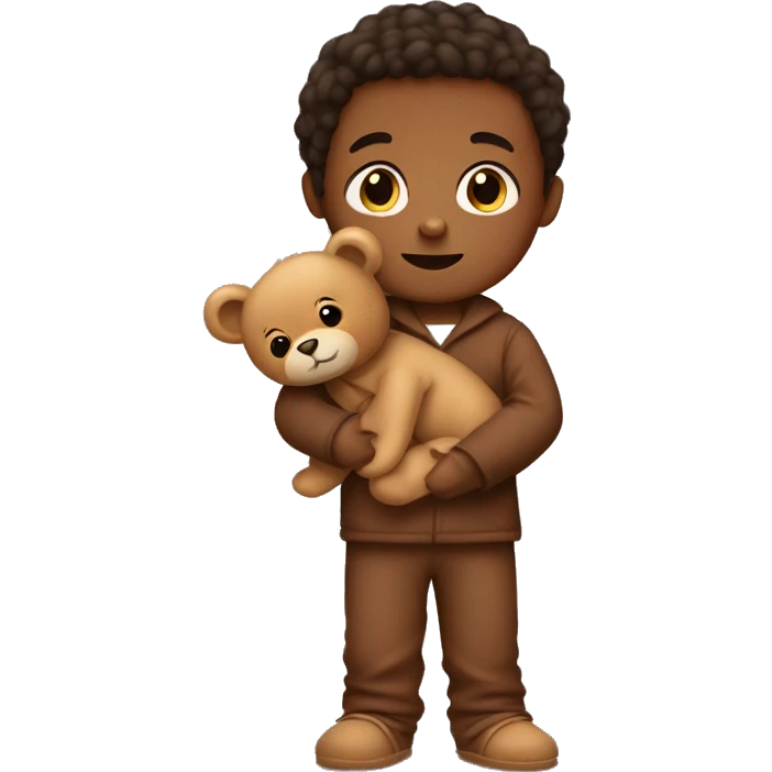 A little boy in brown pajamas with a teddy bear in his hands emoji