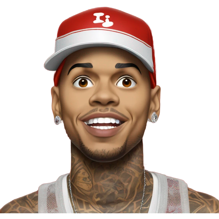 Hyper Realistic Chris brown singing residuals with red patterned bandana ceiling mic emoji