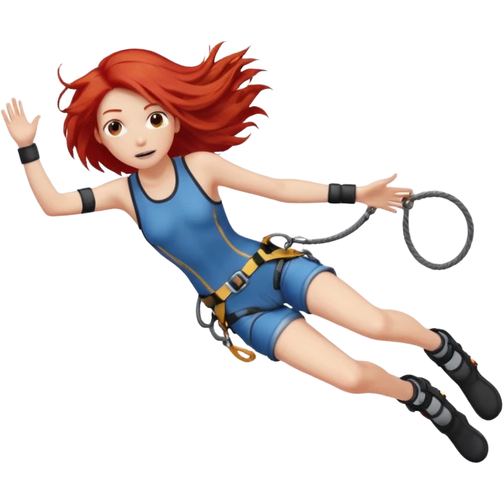 bungee jumping face only with hair flying red long hair emoji