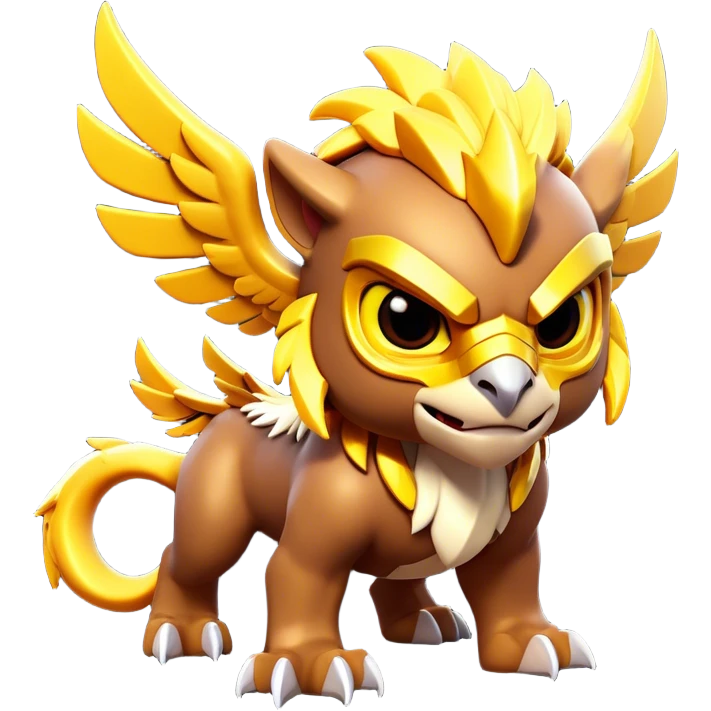 Clash of Clans aesthetic: Cinematic fierce lightning gryphon Beast Emoji, rendered in a 3D vector-style similar to standard emojis with minimal shading and bold, simplified shapes. A compact, isometric mythical creature with wild, majestic features and fierce yet endearing eyes, softly glowing with a primal enchanted charm. Simplified yet unmistakably iconic, highly detailed and consistent, glowing with a soft radiant shine and high polish. Stylized with a touch of mythical wildness and a soft glowing outline, capturing the essence of a legendary beast with a friendly, playful allure! emoji