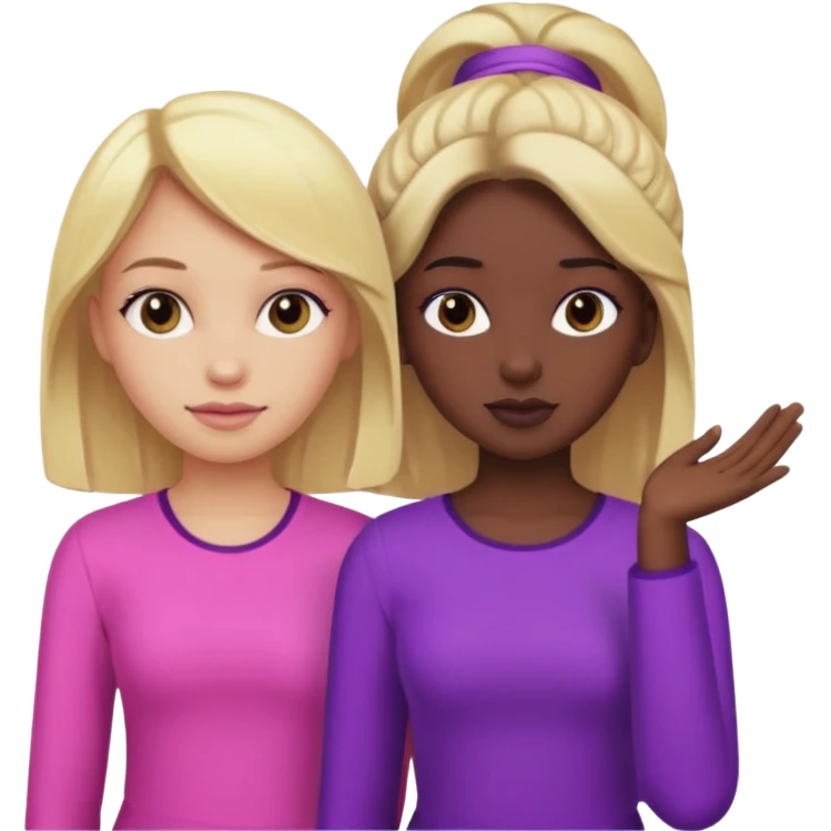 Uma garota loira usando roupa rosa e uma garota negra usando roupa roxa emoji